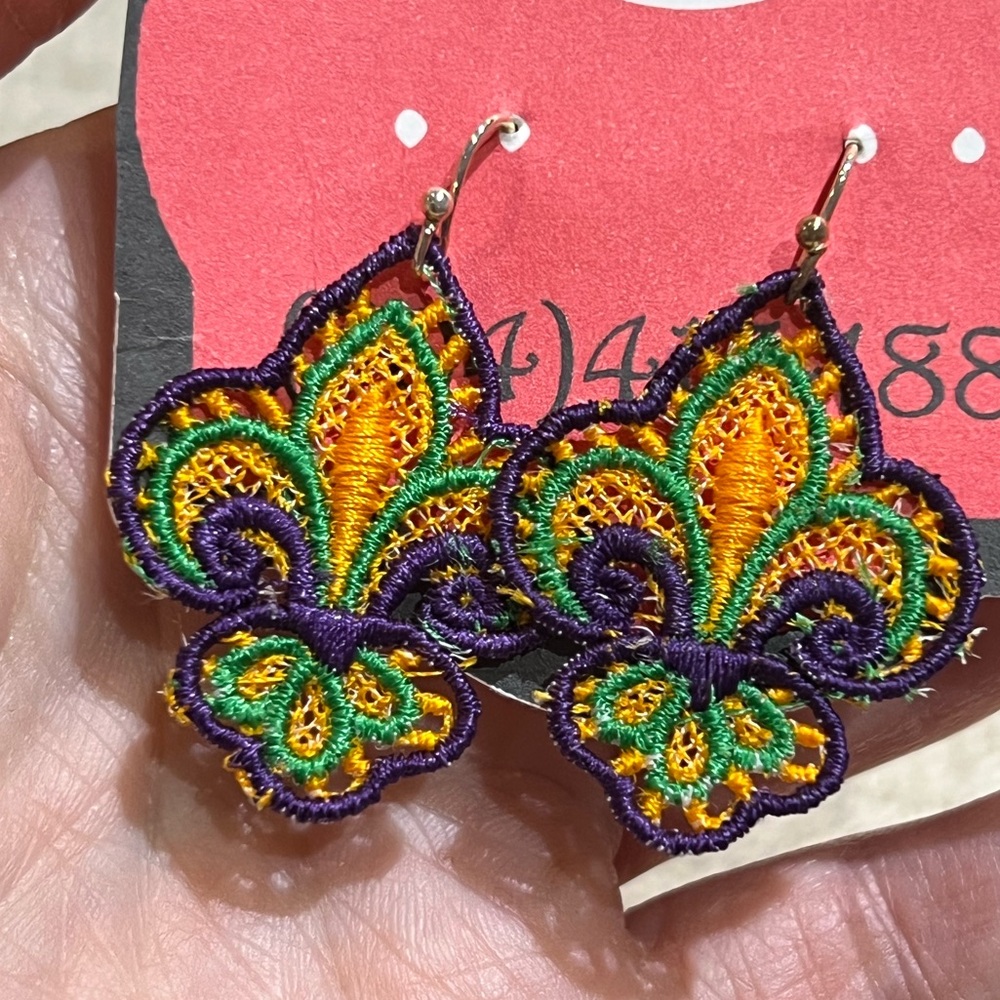 Fleur De Lis Embroidered Drop Earrings